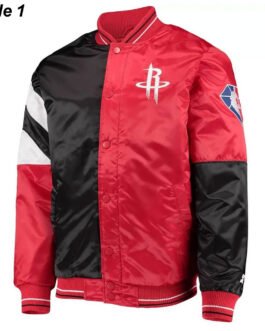 75th Anniversary Houston Rockets Leader Satin Black and Red Jacket