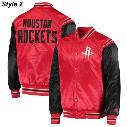 75th Anniversary Houston Rockets Leader Satin Black and Red Jacket - Image 10