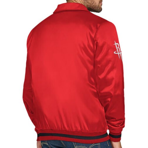 Houston Rockets Stitch Applique Red Satin Jacket - Image 2