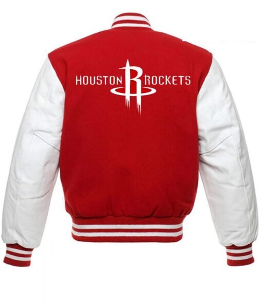 Houston Rockets NBA Letterman Red and White Jacket - Image 2