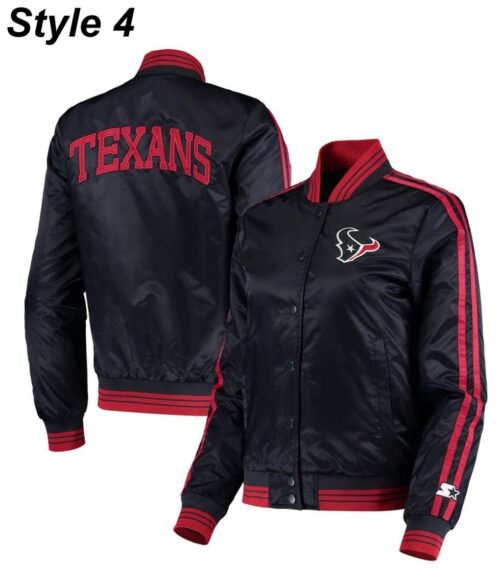 Houston Texans Navy Blue Satin Bomber Jacket - Image 8