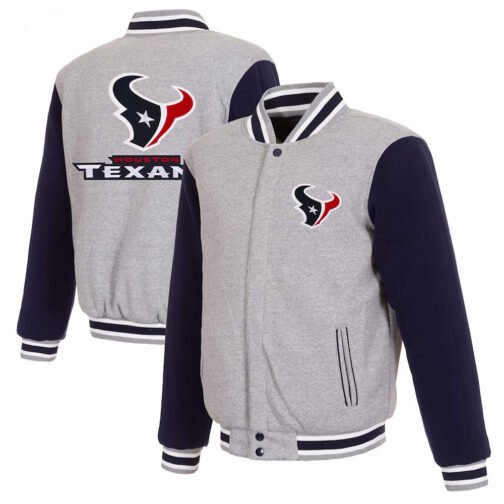 Houston Texans Gray and Navy Varsity Wool Jacket - Image 3