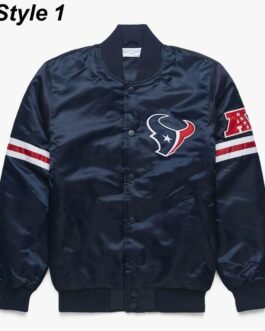 Houston Texans Navy Blue Satin Bomber Jacket
