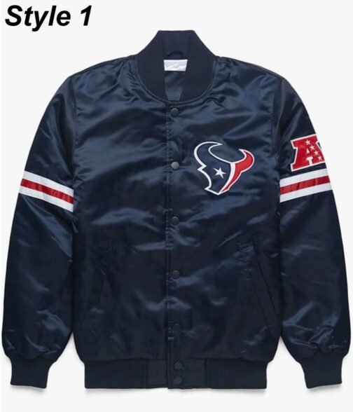 Houston Texans Navy Blue Satin Bomber Jacket
