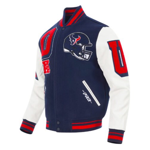 Houston Texans Mashup Classic Rib Navy and White Varsity Jacket - Image 3