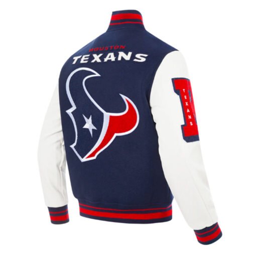 Houston Texans Mashup Classic Rib Navy and White Varsity Jacket - Image 4
