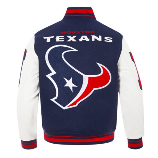 Houston Texans Mashup Classic Rib Navy and White Varsity Jacket - Image 2