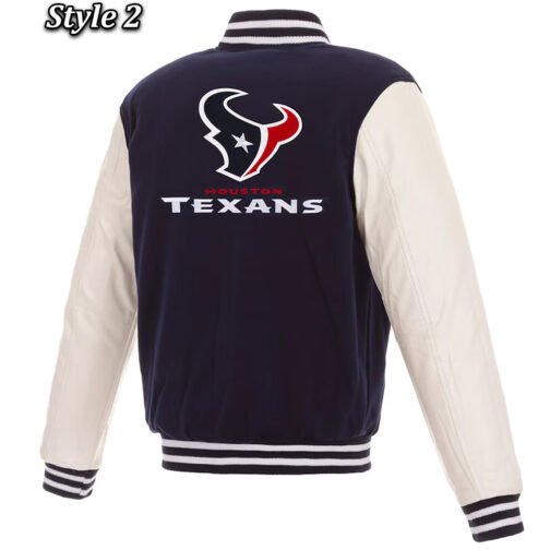 Varsity Houston Texans Navy Blue and White Two-Tone Jacket - Image 4