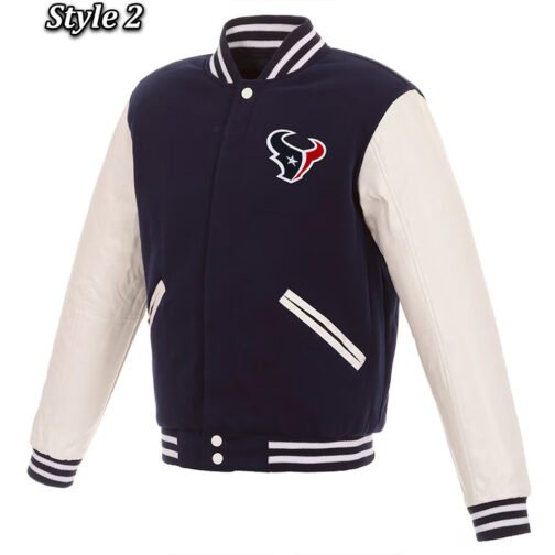 Varsity Houston Texans Navy Blue and White Two-Tone Jacket - Image 2