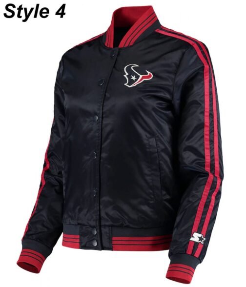 Houston Texans Navy Blue Satin Bomber Jacket - Image 4
