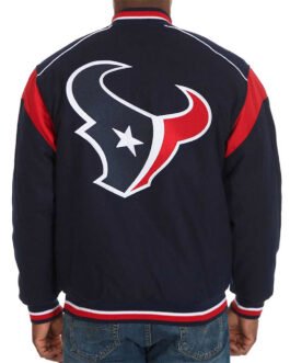 Houston Texans Teddy Embroidered Navy Varsity Wool Jacket