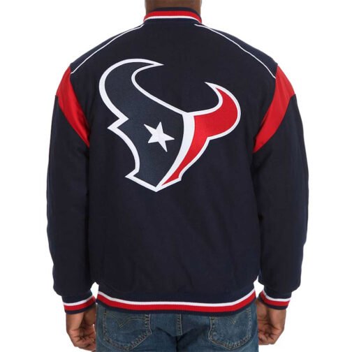 Houston Texans Teddy Embroidered Navy Varsity Wool Jacket - Image 2