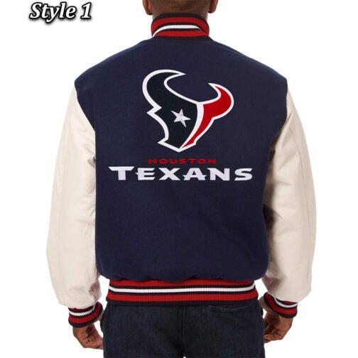 Varsity Houston Texans Navy Blue and White Two-Tone Jacket - Image 3