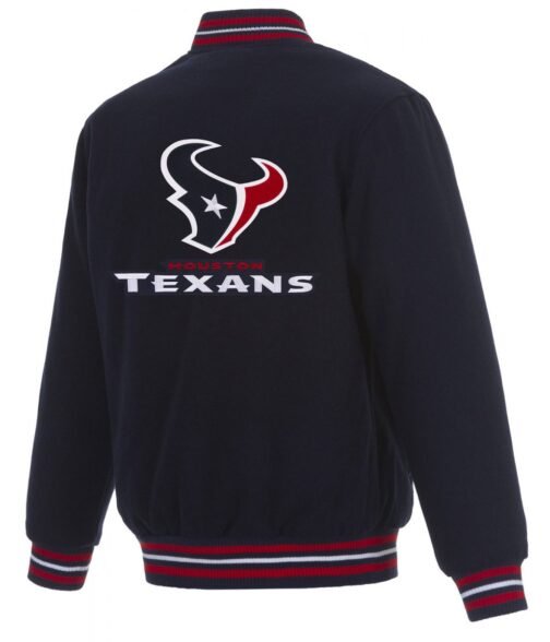 Houston Texans Navy Blue Bomber Wool Jacket - Image 2