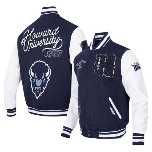 Howard Bison Navy and White Varsity Full-Zip Jacket - Image 3