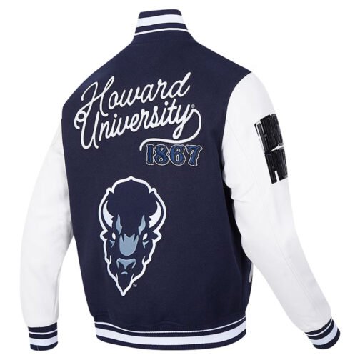 Howard Bison Navy and White Varsity Full-Zip Jacket - Image 2