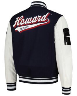 Howard Bison Script Navy and White Varsity Jacket