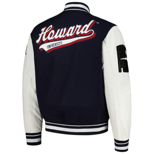 Howard Bison Script Navy and White Varsity Jacket - Image 2