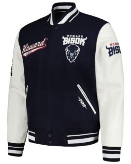 Howard Bison Script Navy and White Varsity Jacket