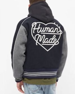Varsity Human Made Duck Navy Blue and Grey Wool Jacket