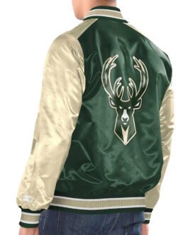 Hunter Green/Cream Milwaukee Bucks Renegade Varsity Satin Jacket