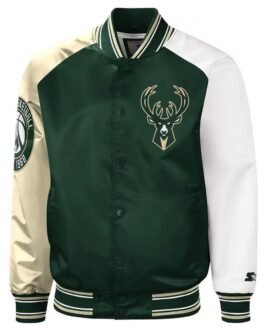 Milwaukee Bucks Hunter Green and Cream Varsity Satin Jacket