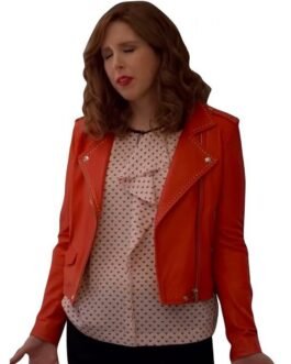 I Love That for you Vanessa Bayer Orange Leather Jacket