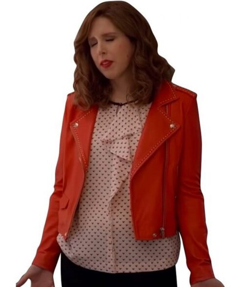 I Love That for you Vanessa Bayer Orange Leather Jacket - Image 2
