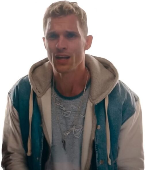 Ed Skrein I Used to Be Famous Varsity Blue and Gray Jacket - Image 5