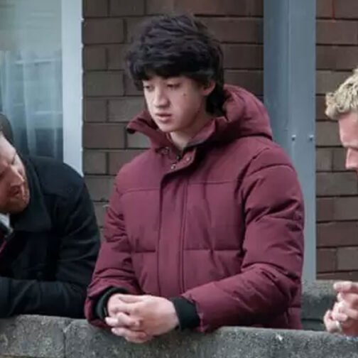 I Used to Be Famous Byron Konizi Maroon Puffer Jacket - Image 4