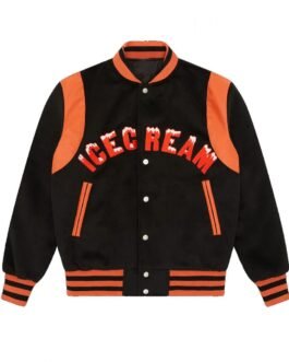 Icecream BBC Embroidered Black Varsity Jacket