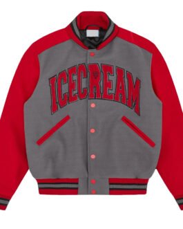 ICECREAM College Varsity Gray and Red Jacket