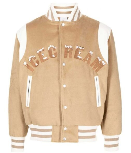 Icecream Tan Brown Polyester Varsity Jacket - Image 4