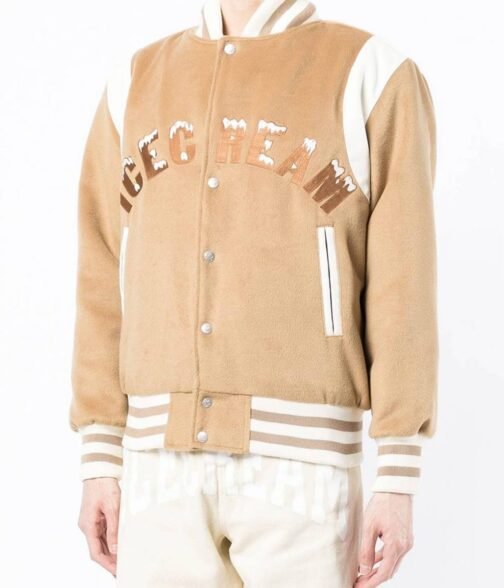 Icecream Tan Brown Polyester Varsity Jacket - Image 5