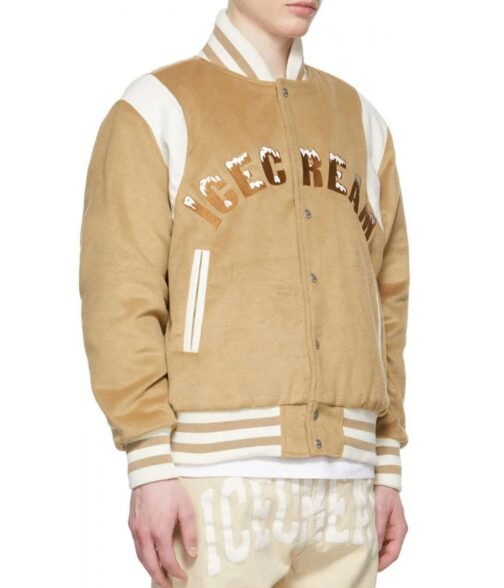 Icecream Tan Brown Polyester Varsity Jacket - Image 3