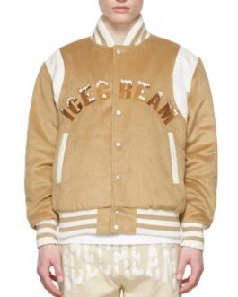 Icecream Tan Brown Polyester Varsity Jacket