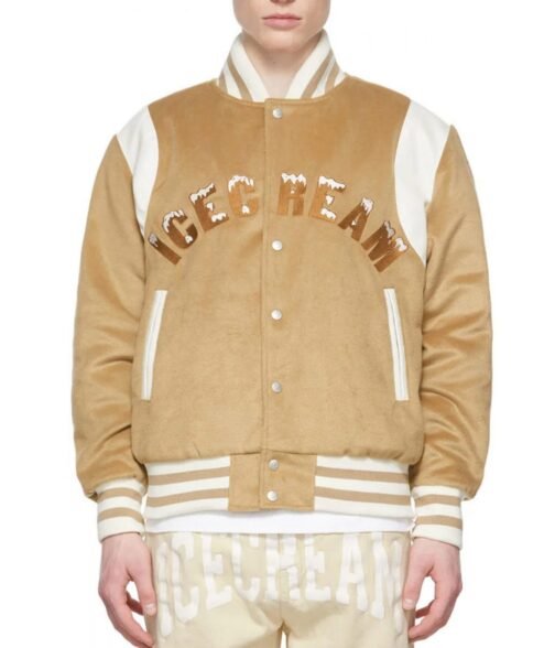 Icecream Tan Brown Polyester Varsity Jacket