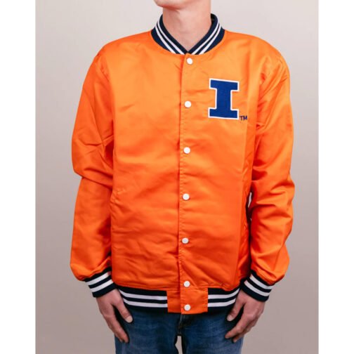 Illinois Fighting Illini Orange Varsity Satin Jacket - Image 3