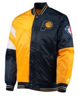 Indiana Pacers Starter Satin Yellow and Blue Jacket