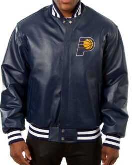 Varsity Indiana Pacers Navy Blue Leather Jacket