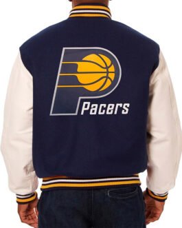 Indiana Pacers Navy and White Varsity Jacket