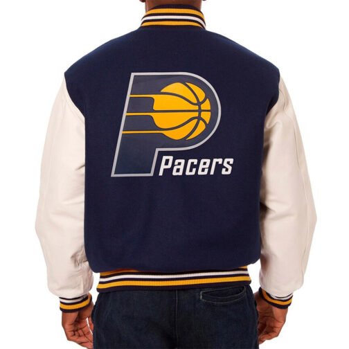 Indiana Pacers Navy and White Varsity Jacket - Image 2