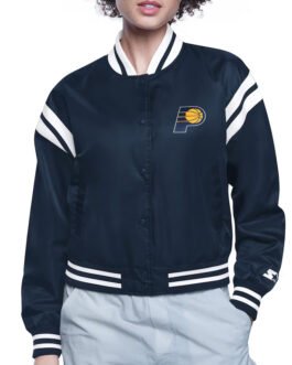 Indiana Pacers Printed Logo Varsity Satin Jacket