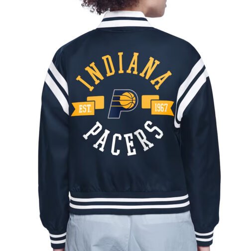 Indiana Pacers Printed Logo Varsity Satin Jacket - Image 3