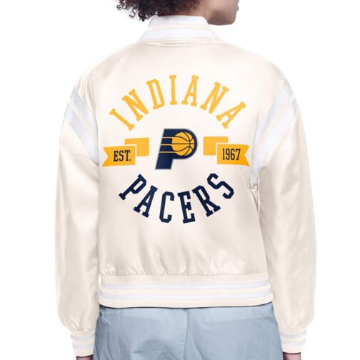 Indiana Pacers Printed Logo Varsity Satin Jacket - Image 4