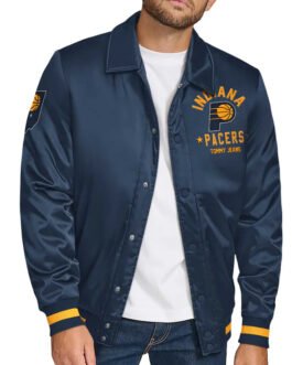 Indiana Pacers Stitch Applique Navy Satin Jacket