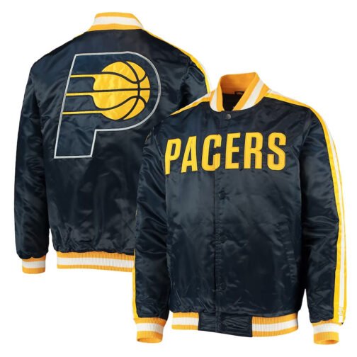 Indiana Pacers The Offensive Navy Varsity Satin Jacket - Image 4