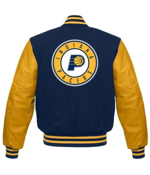 Indiana Pacers Letterman Blue and Yellow Jacket - Image 2