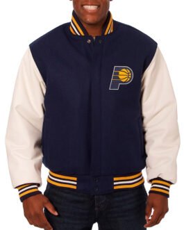 Indiana Pacers Navy and White Varsity Jacket