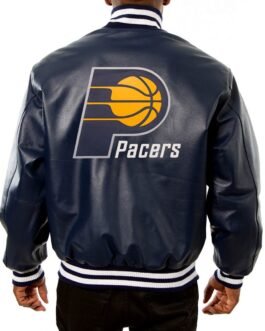 Varsity Indiana Pacers Navy Blue Leather Jacket